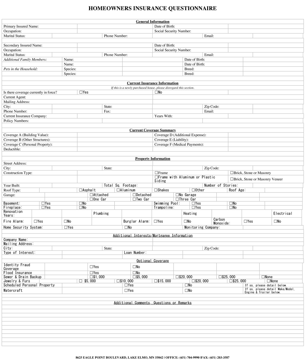 Schneider Insurance  Services - Commercial New Business Questionnaire